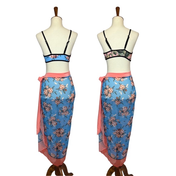 Boho Pink and Blue Floral Sarong Beach Skirt - Picture 12 of 14